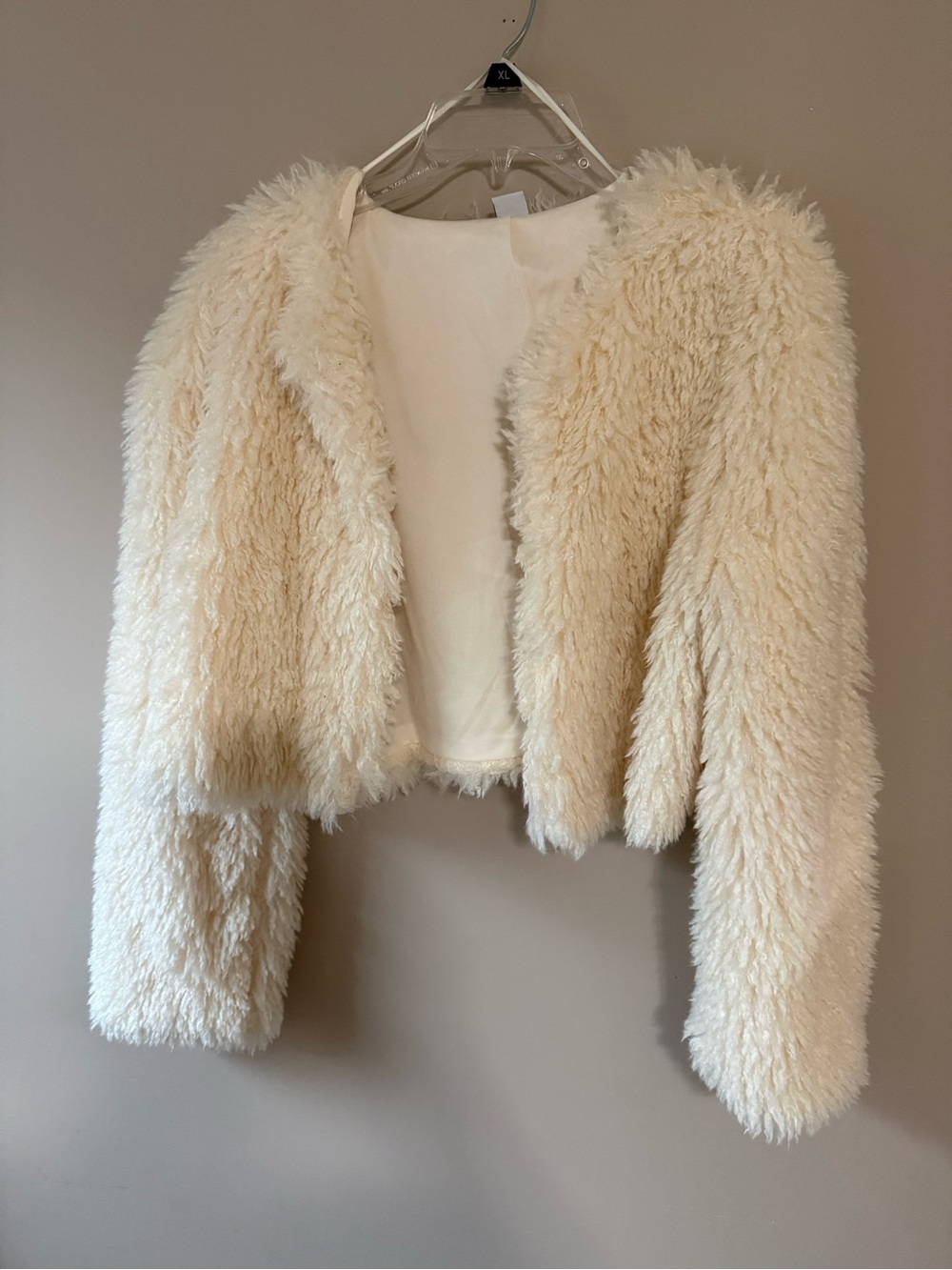 Tinseltown Plush Cream Faux Fur Cropped Jacket